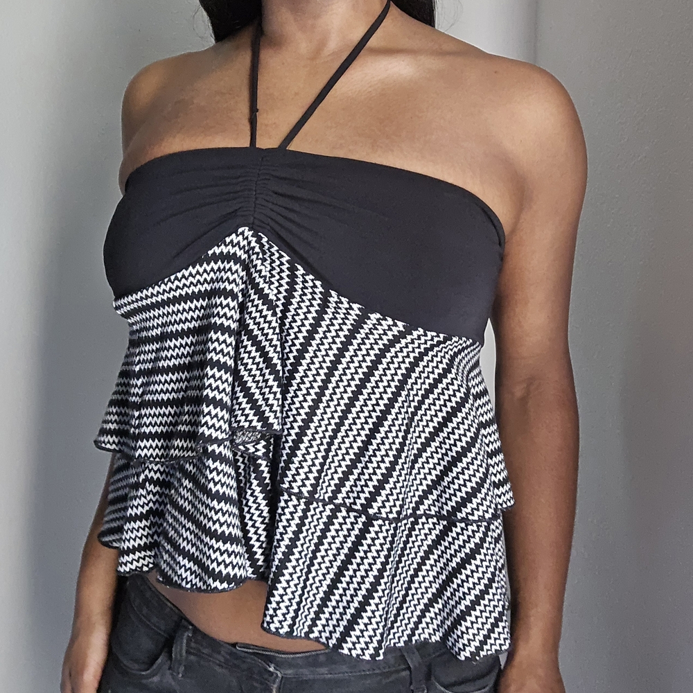 Y2k Boho Ruffle Halter Neck Top